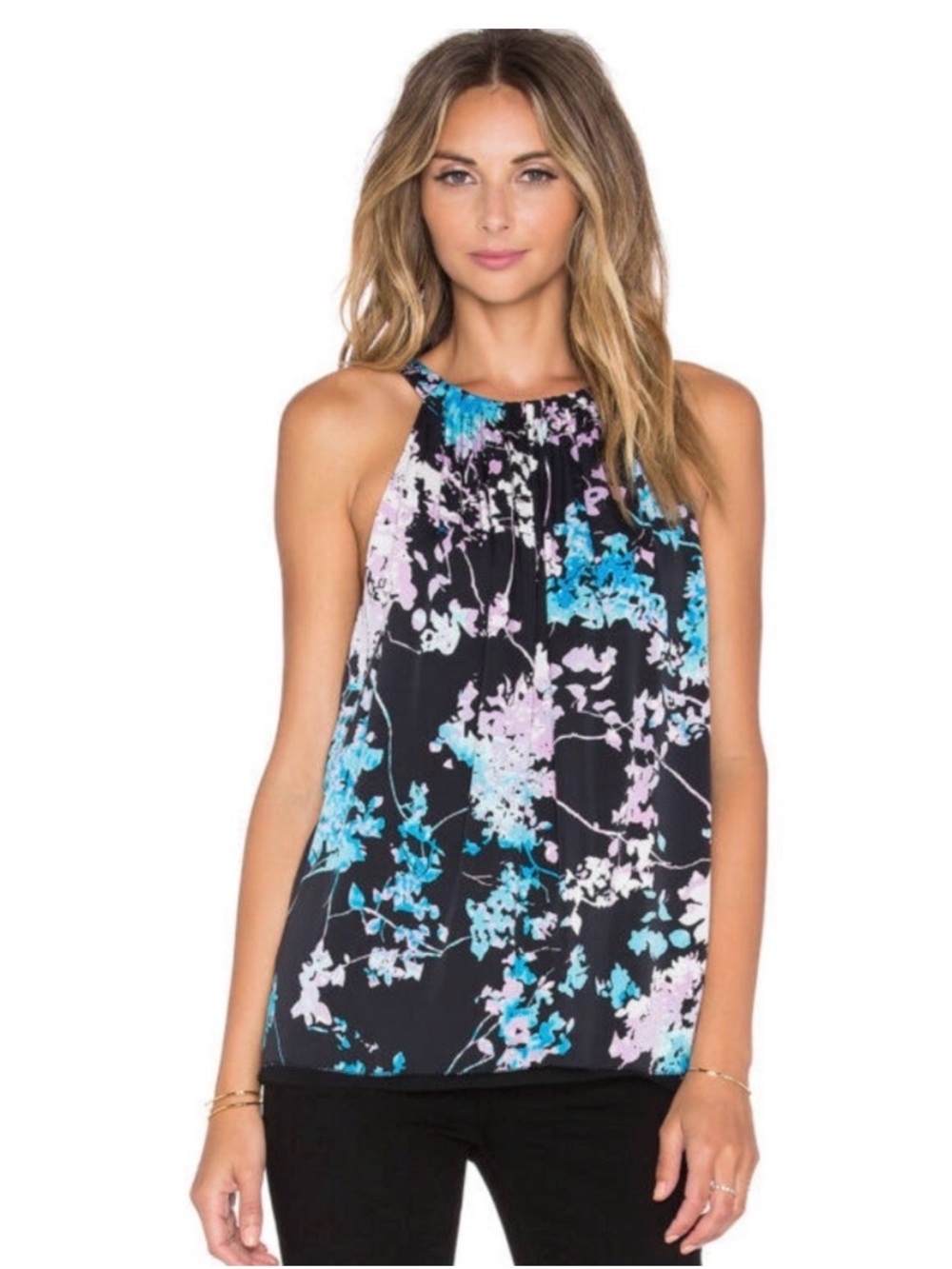 Diane von Furstenberg Lexi Black Floral Top- Size P